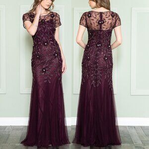 Eggplant Purple Sequin Floral Chiffon Formal Wedding Evening Dress 6